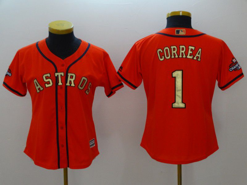 Women Houston Astros #1 Correa Orange Champion Edition MLB Jerseys->women mlb jersey->Women Jersey